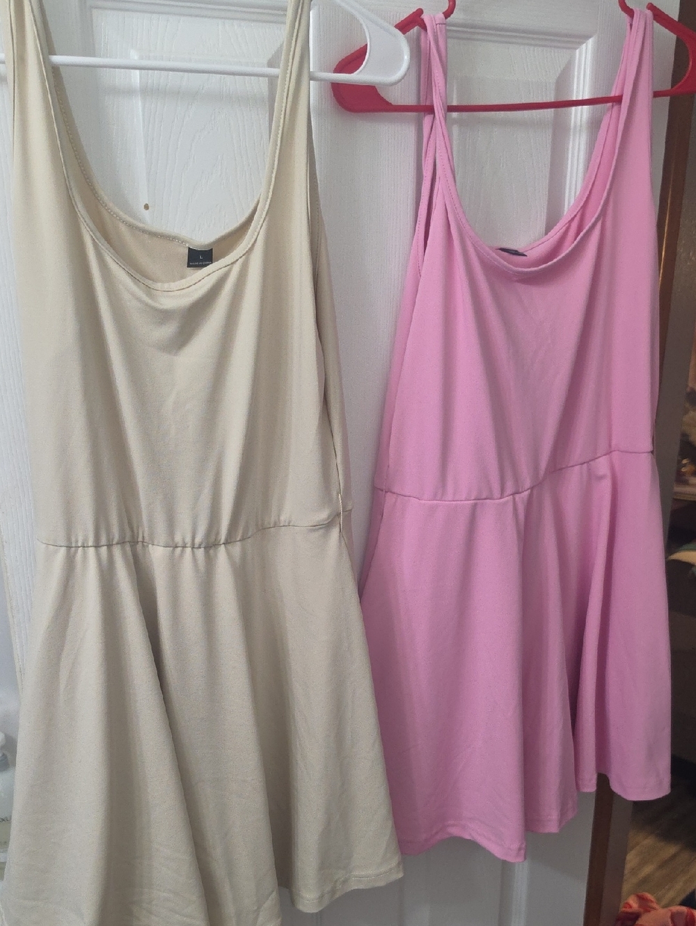 2 Women's Sleeveless Scoop-Neck Romper - Pink & Tan